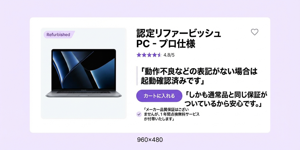 中古・訳あり品の品質保証の添え言葉をもっと見る