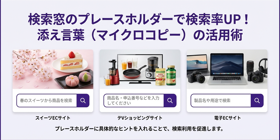 「何をお探しですか？」から「申込番号で検索」まで — 検索窓プレースホルダーの添え言葉